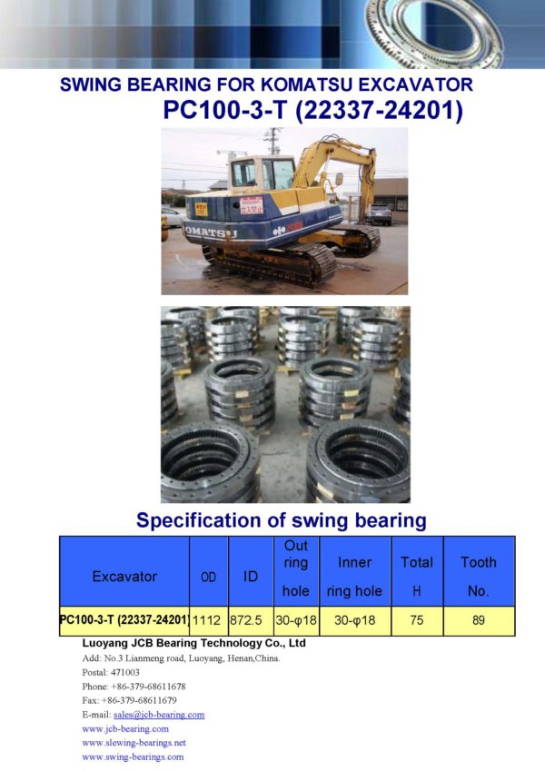 swing bearing for excavator PC100-3-T（22337-24201）