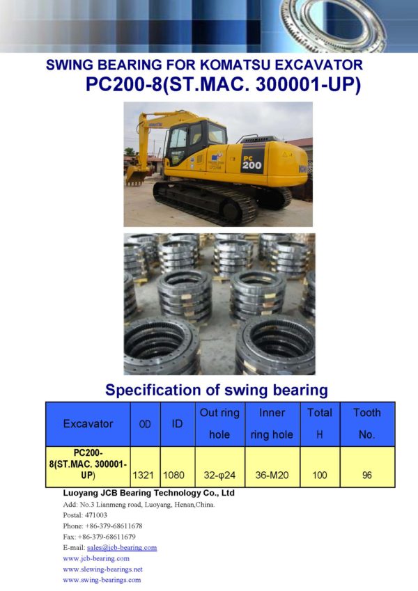 swing bearing for excavator PC200-8（ST.MAC. 300001-UP）