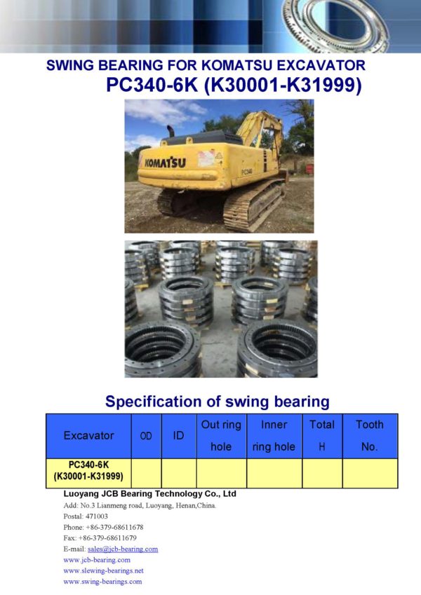swing bearing for excavator PC340-6K（K30001-K31999）