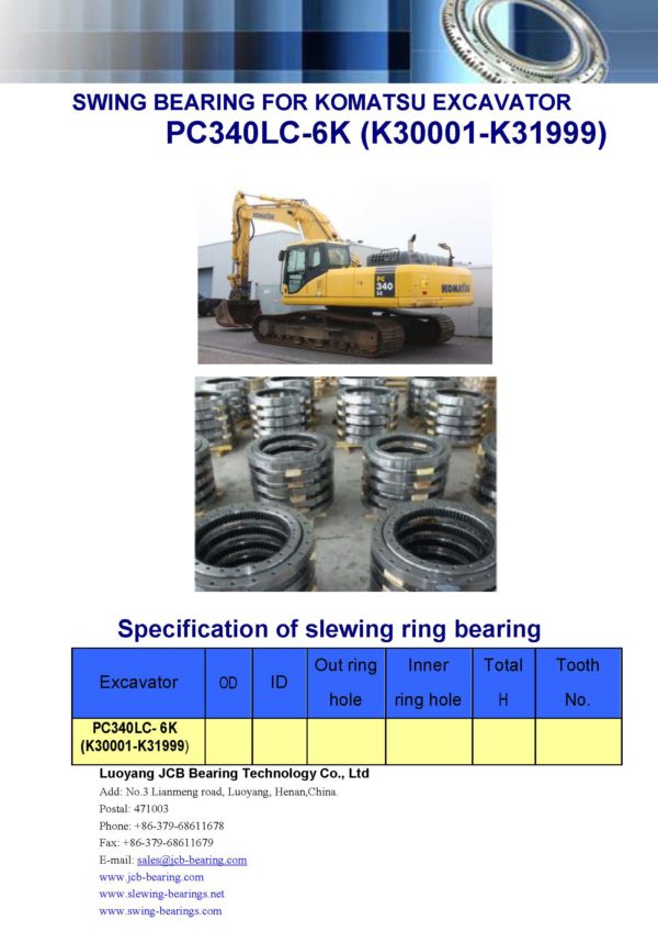 swing bearing for excavator PC340LC-6K（K30001-K31999）