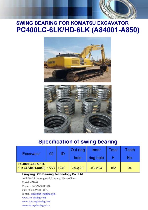 swing bearing for excavator PC400LC-6LK/HD-6LK（A84001-A850）