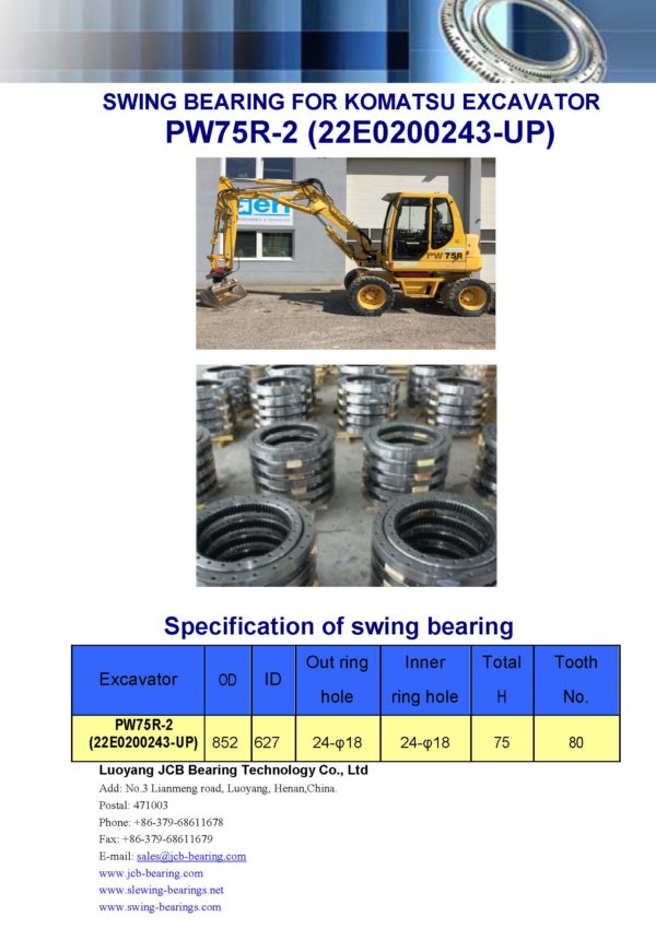 swing bearing for excavator PW75R-2 （22E0200243-UP）